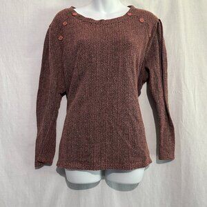 Liz Claiborne Textured Knit Top | Long Sleeve Button Shoulder | Women's XXL
